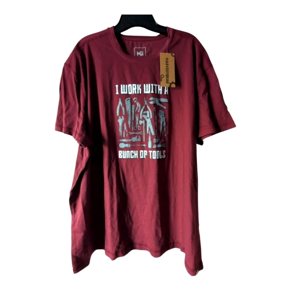 T-shirt. 2XL. Burgundy. "I Work With A Bunch Of Tools". Harvest Garden. NWT.